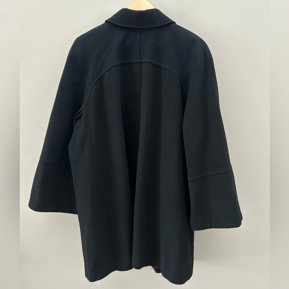Louben Vintage Elegant Wool Cashmere Blend Flare Sleeve Black Chic Trench Coat - Picture 6 of 7